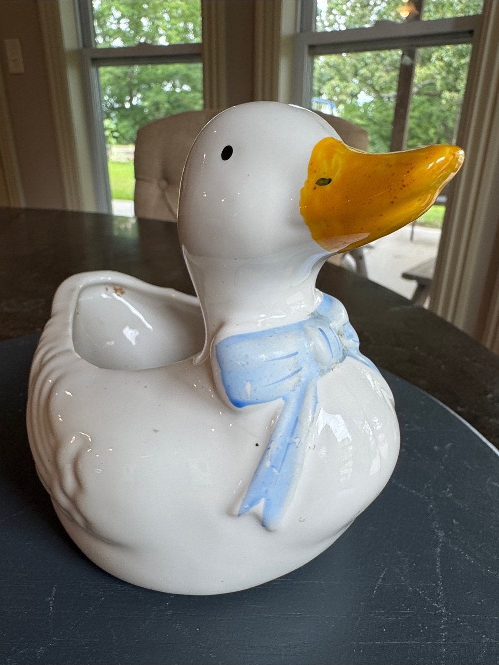 Vintage Ceramic Duck with blue bow NCE 1987